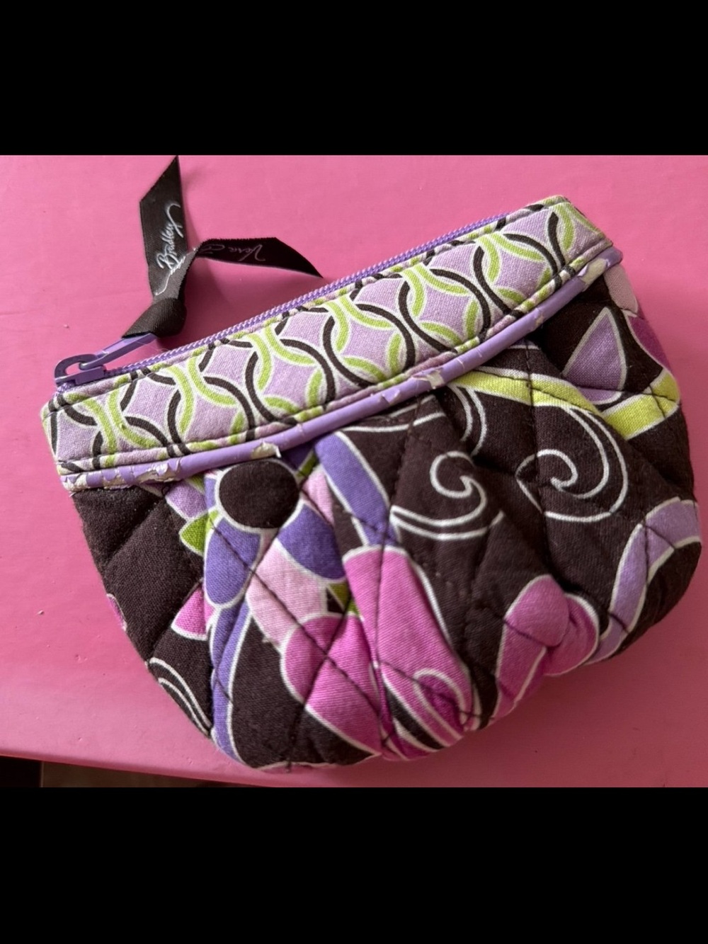 Vera Bradley Quilted Floral Coin Purse in Purple, Pink & Green